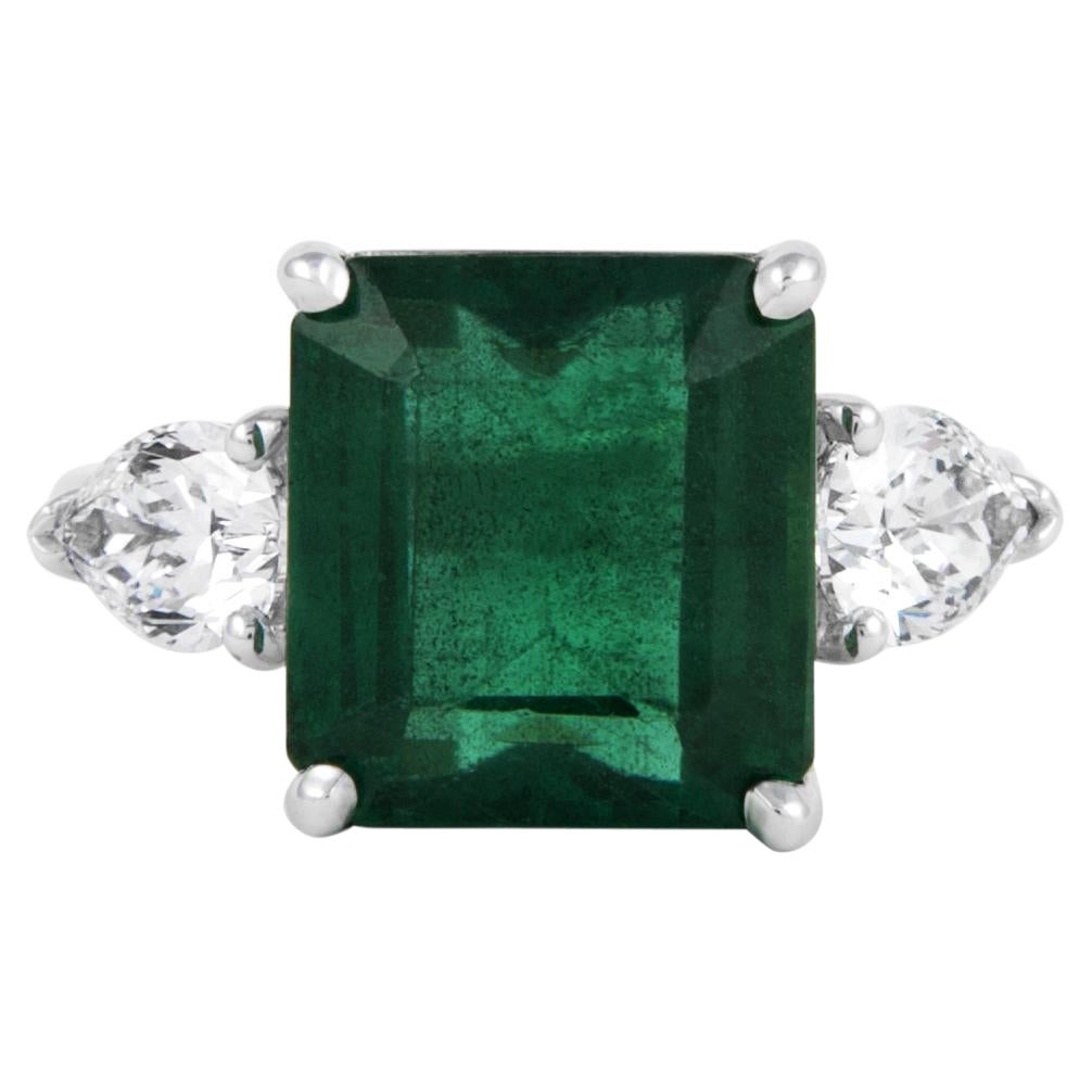Alexander Beverly Hills GIA 5.97ct Emerald & Diamond 3-Stone Ring 18k White Gold