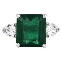 Alexander Beverly Hills GIA 5.97ct Emerald & Diamond 3-Stone Ring 18k White Gold