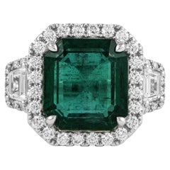 Alexander Beverly Hills GIA 7.57ct Emerald & Diamond 3-Stone Ring 18k White Gold