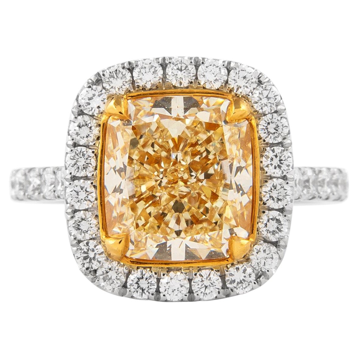 Alexander Beverly Hills 3.30ct Cushion Fancy Yellow Diamond Ring 18k
