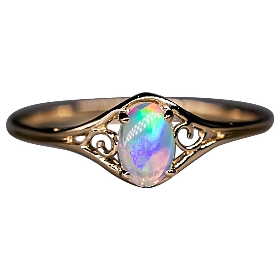Bague d'inspiration vintage en or jaune 14 carats avec opale ovale australienne massive