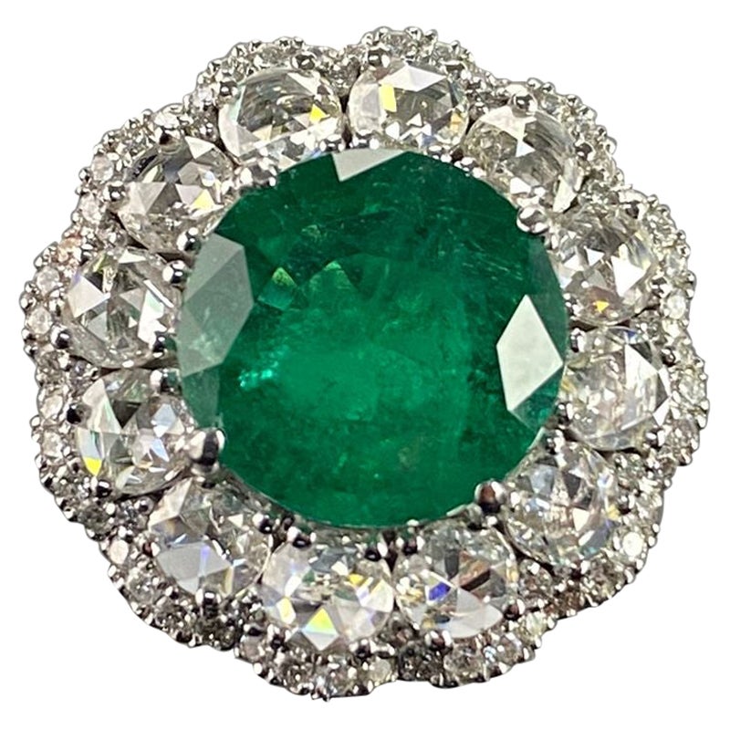 Certified 5.35 Carat Round Emerald and Diamond Cocktail Ring