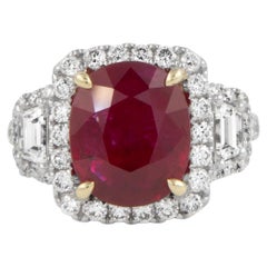 Alexander Beverly Hills GIA 4.23ct Ruby & Diamond 3-Stone Halo Ring 18k