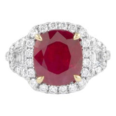 Alexander Beverly Hills GIA 4.05ct Ruby & Diamond 3-Stone Halo Ring 18k