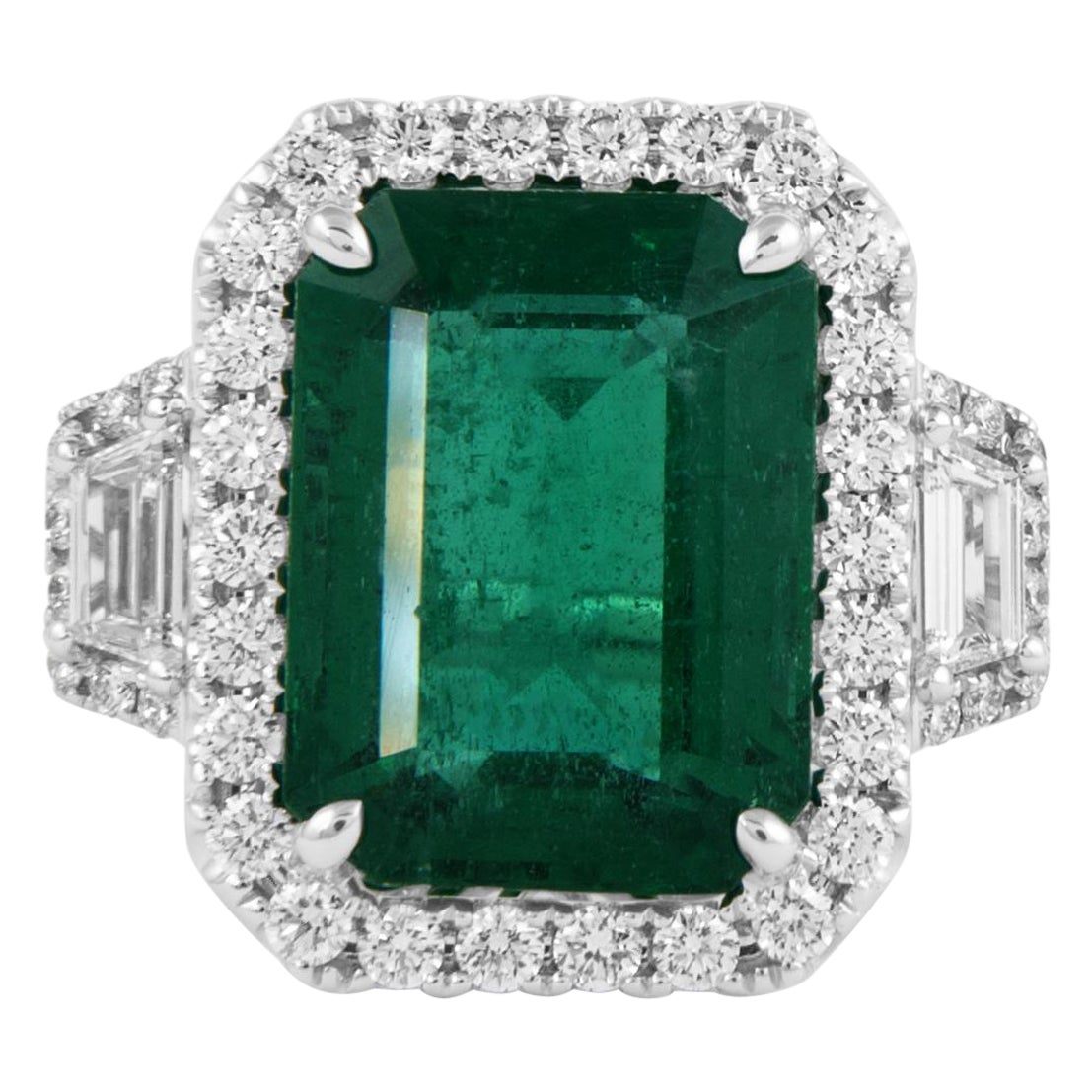 Alexander Beverly Hills GIA 7.99ct Emerald & Diamond 3-Stone Ring 18k White Gold