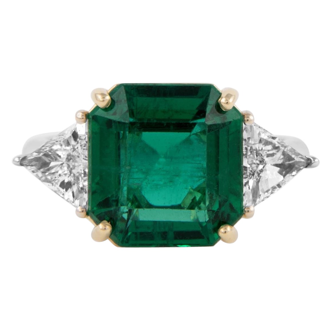 Alexander Beverly Hills GIA 5.60ct Emerald & Diamond 3-Stone Ring 18k White Gold For Sale