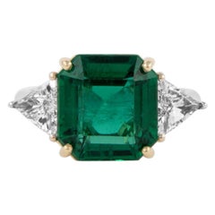 Alexander Beverly Hills GIA 5.60ct Emerald & Diamond 3-Stone Ring 18k White Gold