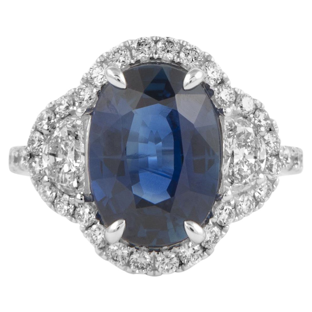 Alexander Beverly Hills 4.46ct Oval Sapphire & Diamond 3-Stone Ring 18k