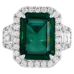 Alexander Beverly Hills GIA 6.09ct Emerald & Diamond 3-Stone Ring 18k White Gold