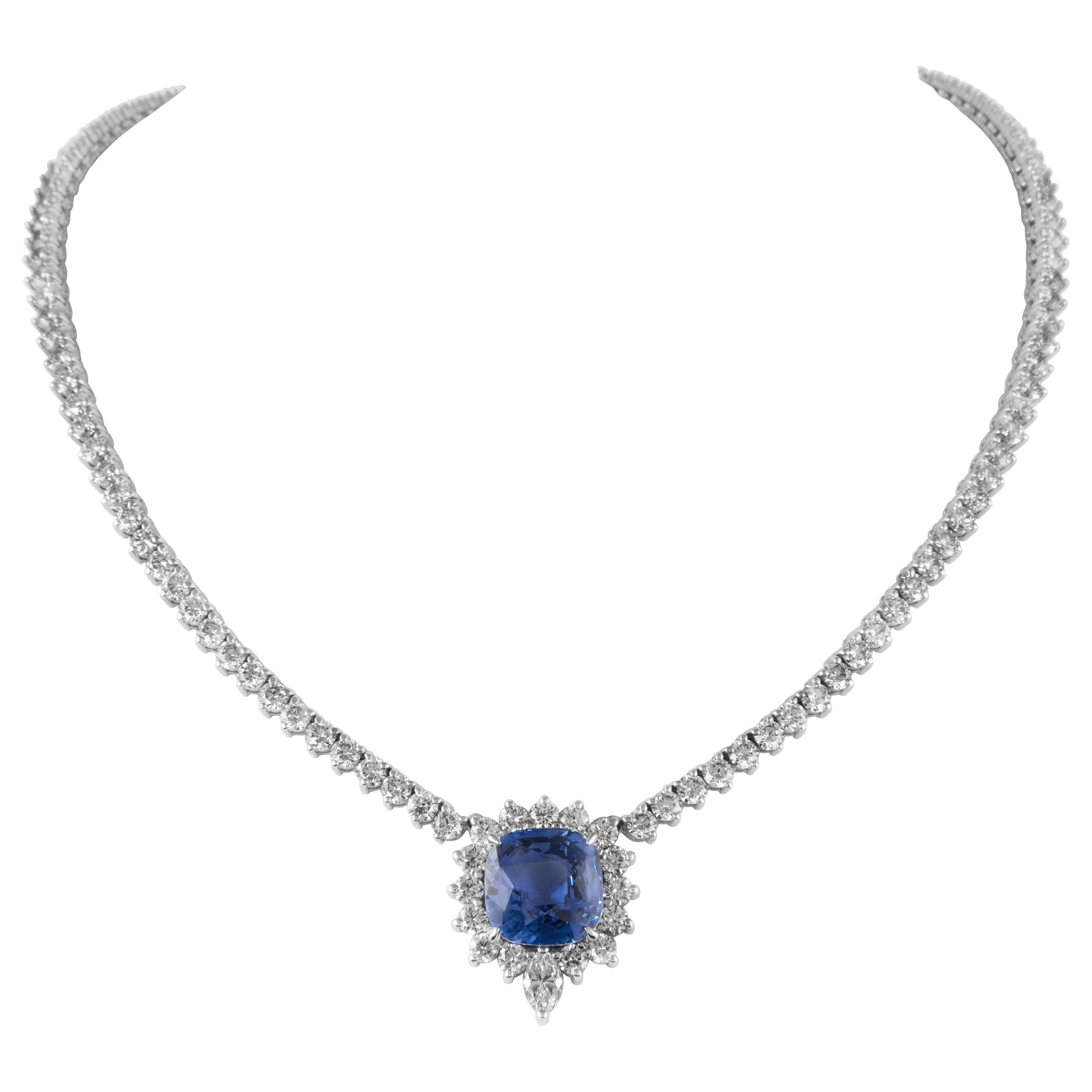Alexander Beverly Hills GIA 29.94ctt Sapphire & Diamond Tennis Necklace 18k
