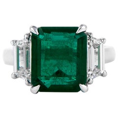 Alexander Beverly Hills GIA 5.17ct Emerald & Diamond 3-Stone Ring 18k White Gold