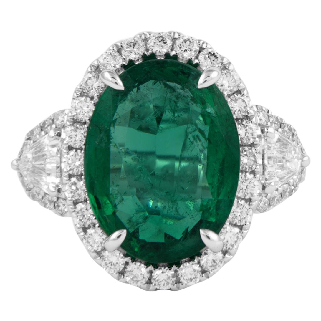 Alexander Beverly Hills GIA 5.30ct Emerald & Diamond 3-Stone Ring 18k White Gold