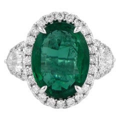 Alexander Beverly Hills GIA 5.30ct Emerald & Diamond 3-Stone Ring 18k White Gold
