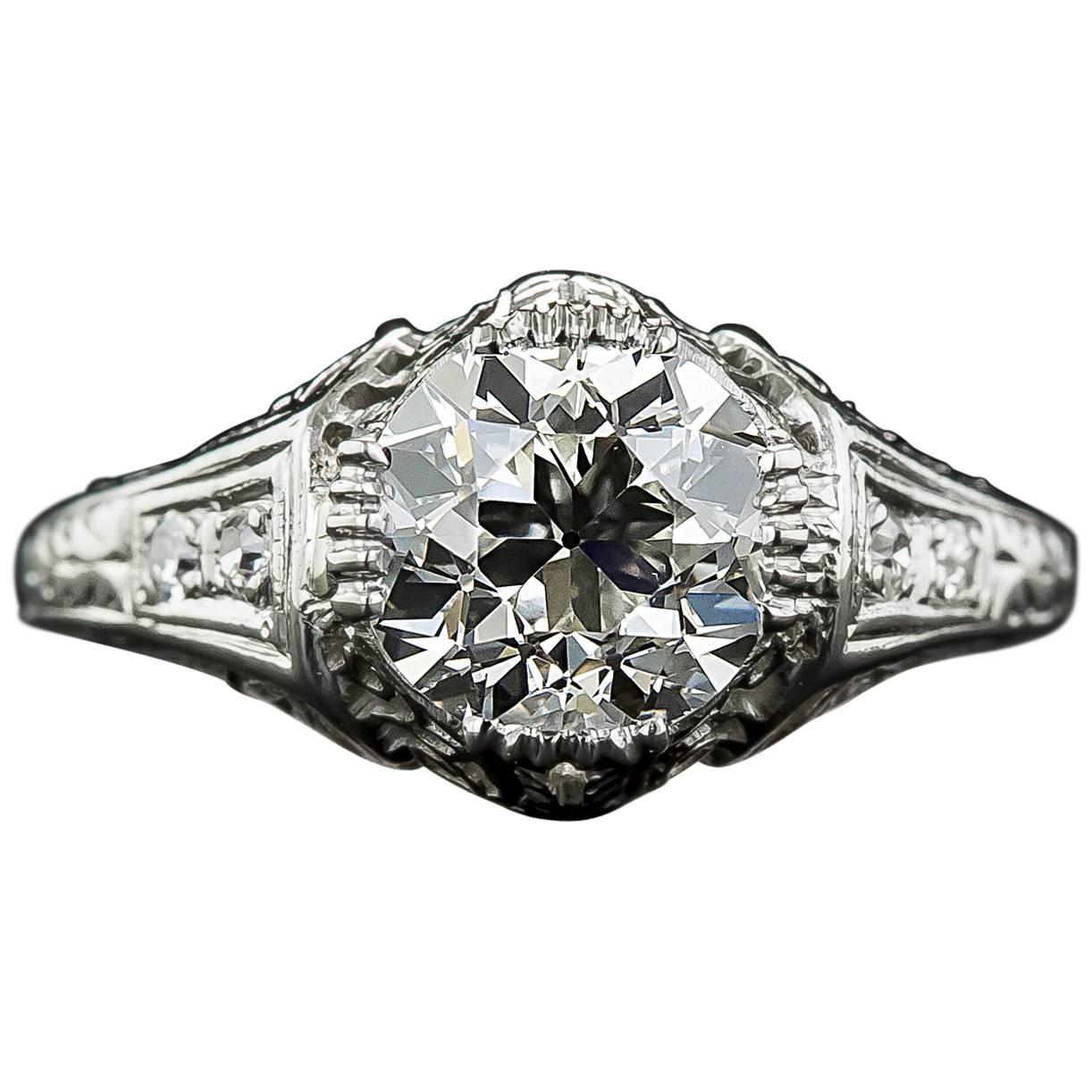 Art Deco 1.69 Carat GIA J VVS2 Diamond Ring  For Sale