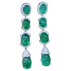 AIG Certified 54.00 Carats Zambian Emeralds 2.90 Ct Diamonds 18K Gold Earrings