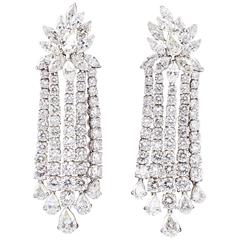 Used Important Diamond Platinum Dangle Earrings