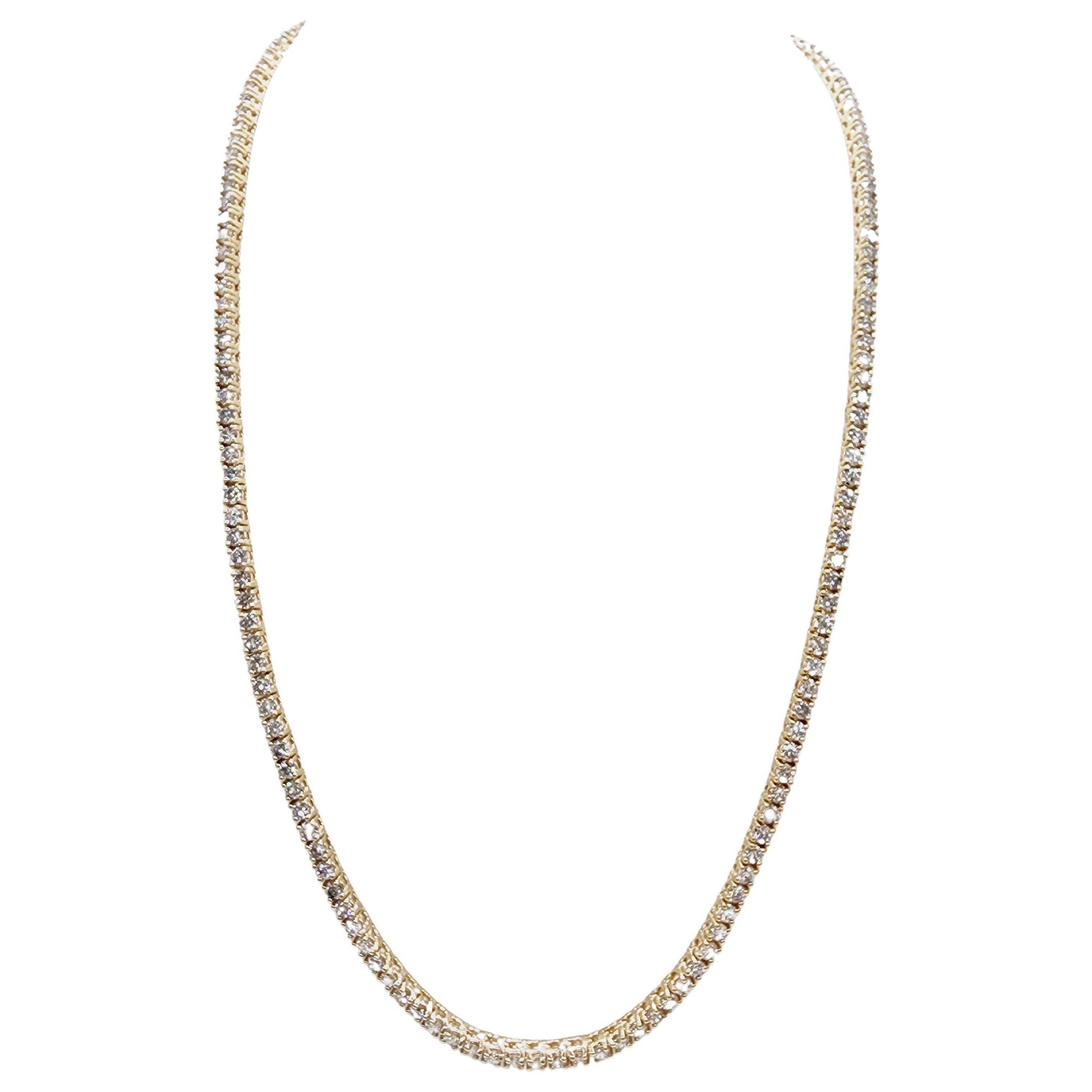 11.12 Carat Natural Diamond Tennis Necklace 14K Yellow Gold 16''