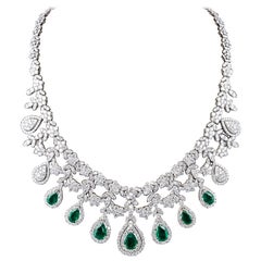 Retro Emerald and Diamond Drop Necklace