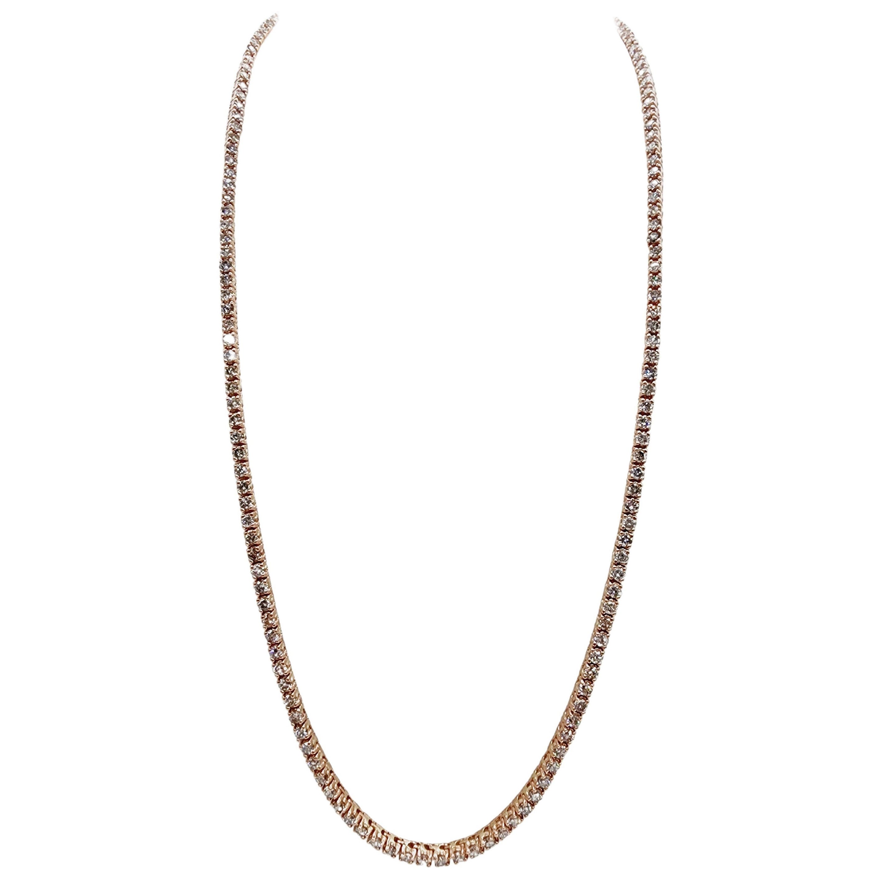Collar de tenis con diamantes naturales redondos de 12,17 quilates y oro rosa de 14 quilates 18''