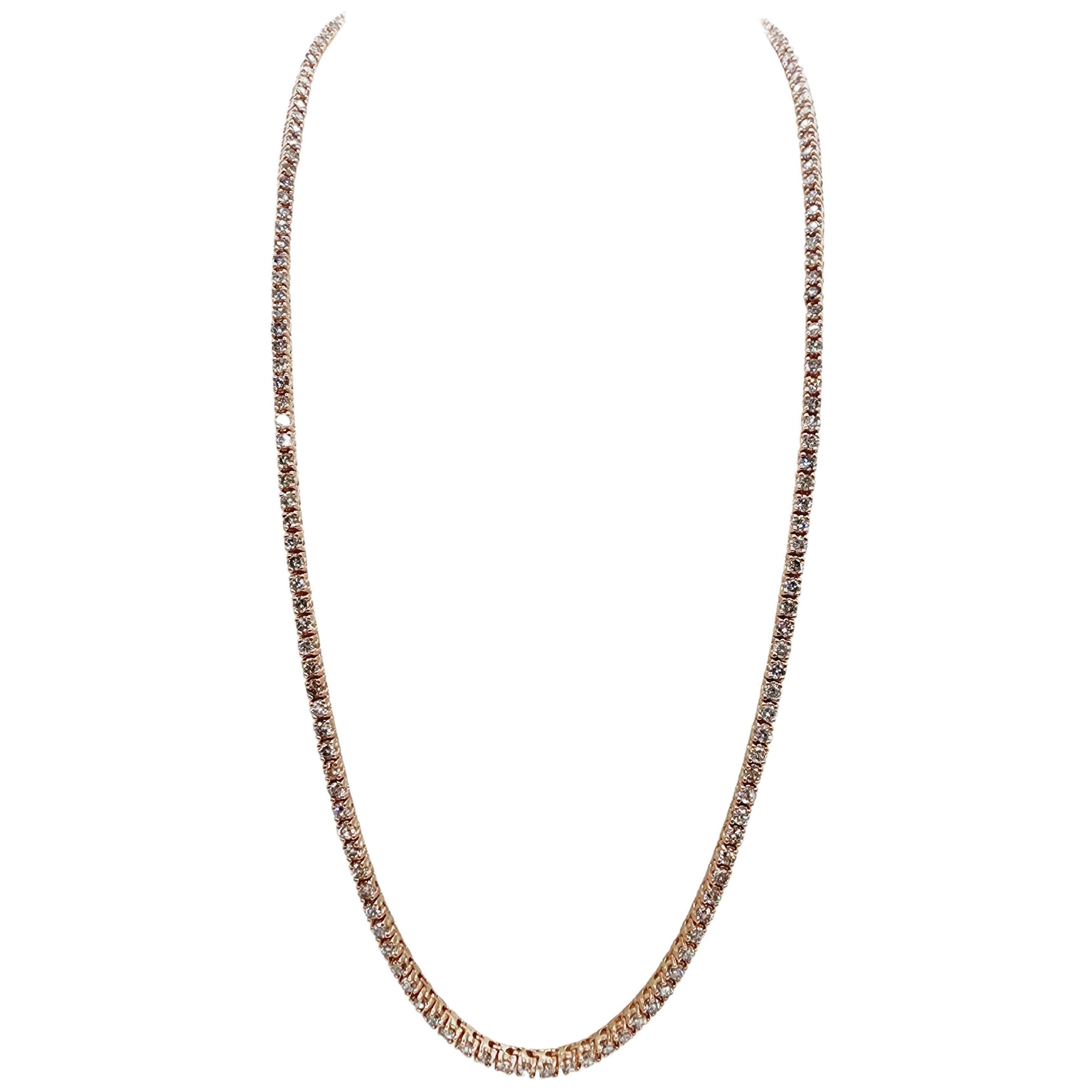10.82 Carat Round Natural Diamond Tennis Necklace 14 Karat Rose Gold 16''