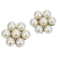 Paire de boucles d'oreilles grappe en or 14 carats et perles