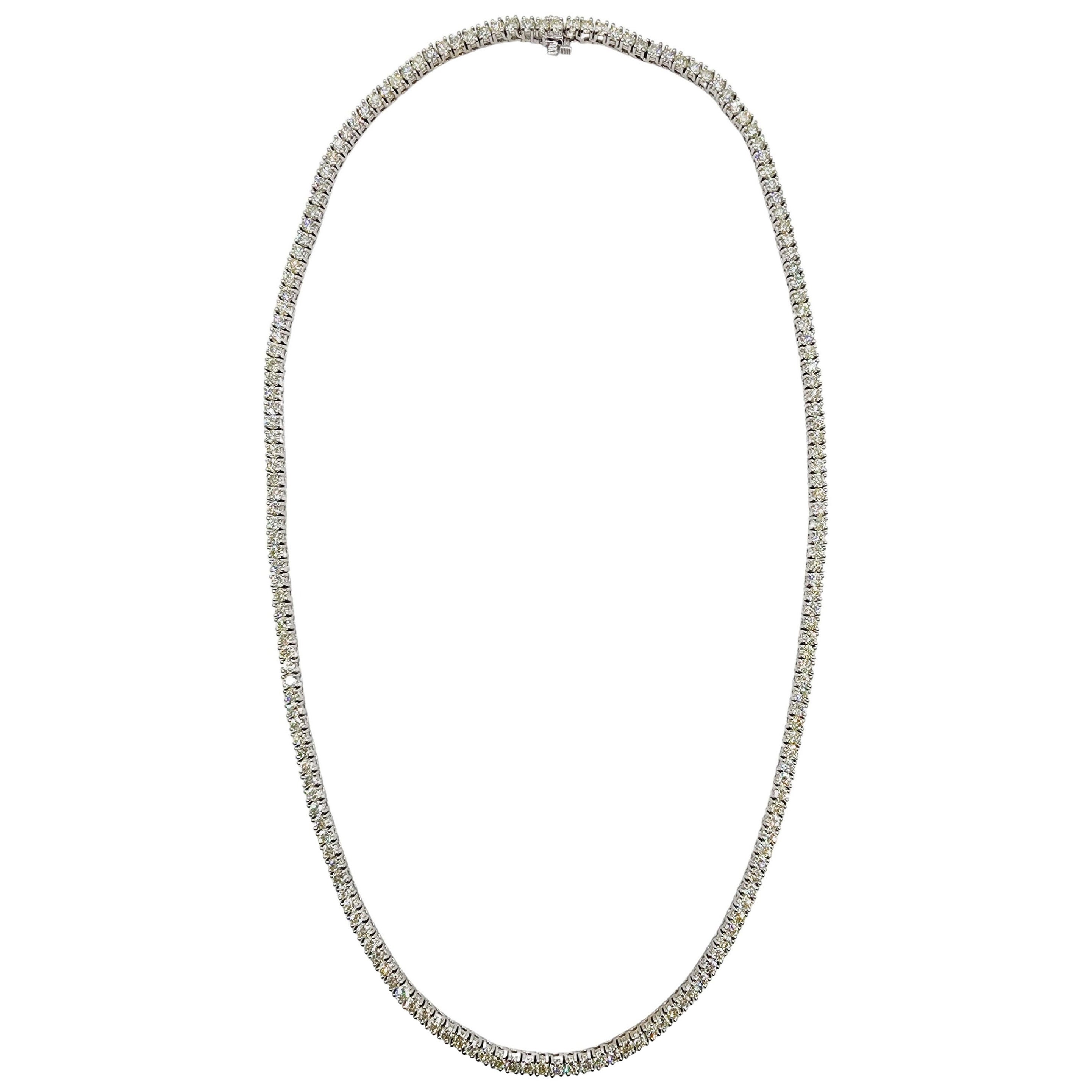 11.38 Carat Round Natural Diamond Tennis Necklace 14 Karat White Gold 16''