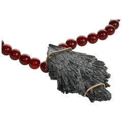 Carnelian beads and raw Kyanite Necklace one-of-a-kind