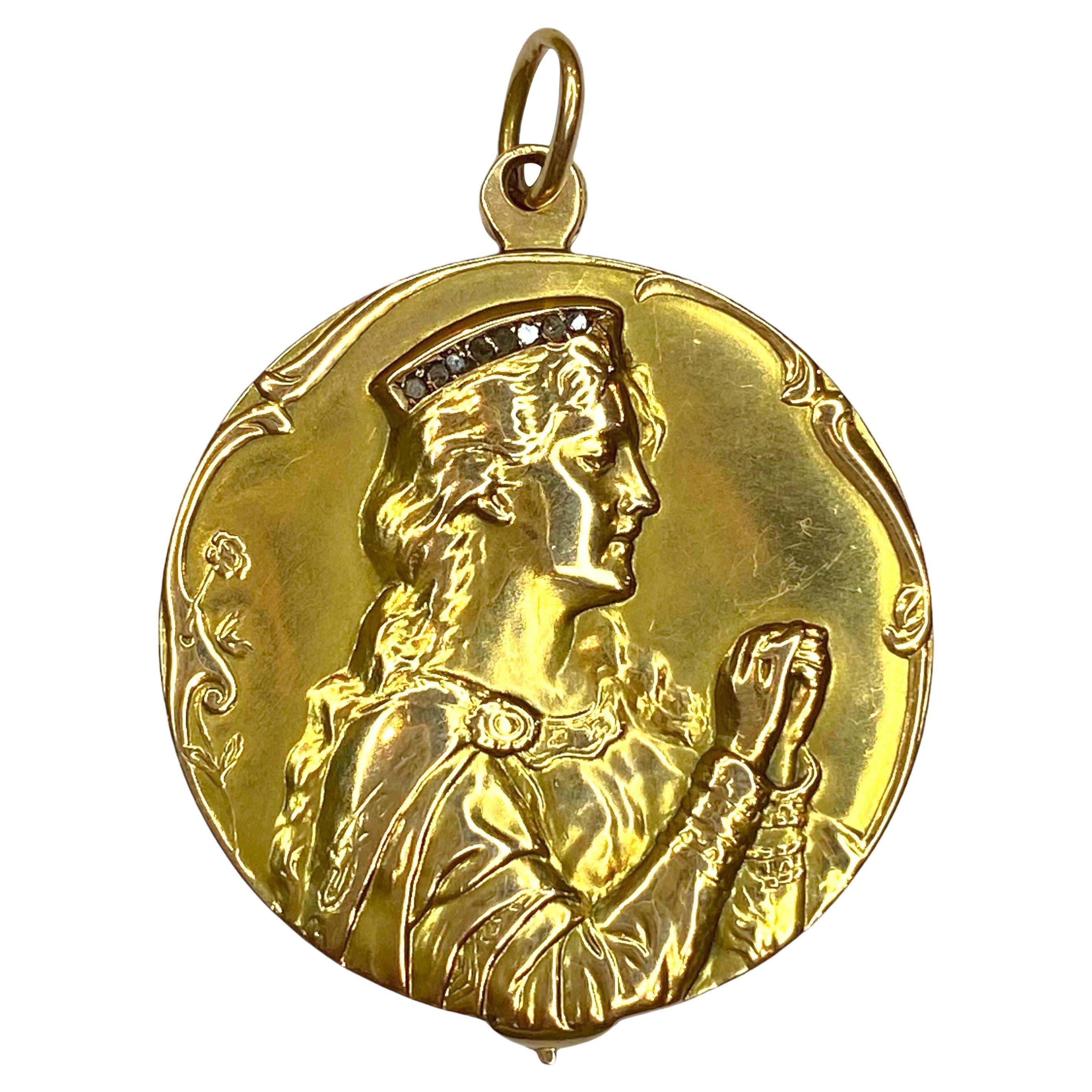 Antique Art Nouveau 18K Yellow Gold and Diamond Locket