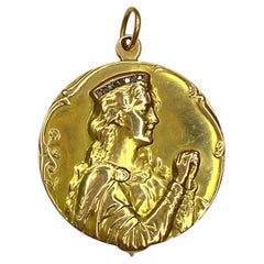 Antikes Jugendstil-Medaillon aus 18 Karat Gelbgold und Diamanten
