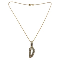 14 Karat Yellow Gold Baguette and Round Diamond "D" Initial Pendant Necklace