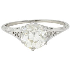 Art Deco 1,35 Karat Diamant Platin Verlobungsring mit Wellenschliff Antik