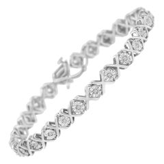.925 Argento Sterling Silver 1/4 Carat Miracle Set Diamond "X" Link Bracelet