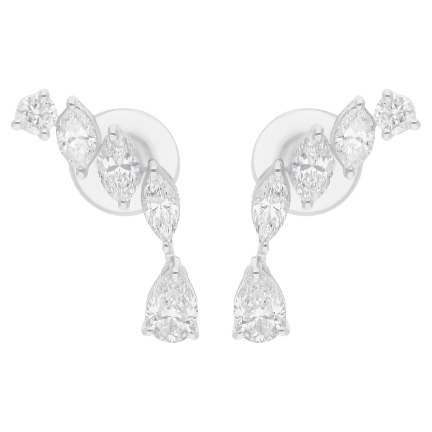 1.09 Carat SI/H Round Pear Marquise Diamond Earrings 14 Karat White Gold Jewelry