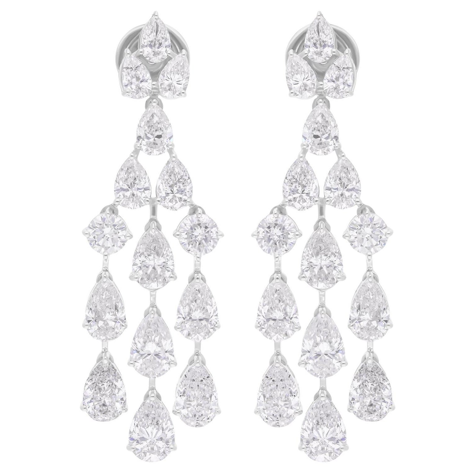 9.11 Carat SI/H Pear Round Diamond Chandelier Earrings 14k White Gold Jewelry
