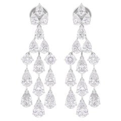 9.11 Carat SI/H Pear Round Diamond Chandelier Earrings 14k White Gold Jewelry