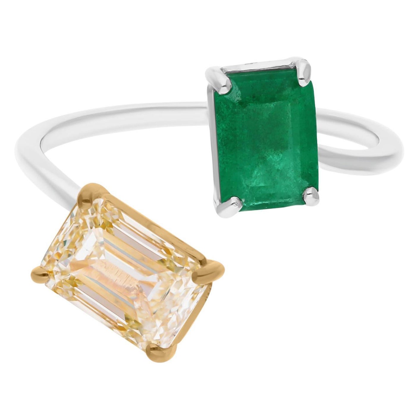 Esmeralda zambiana auténtica Anillo envolvente SI/H Diamante 14 quilates Oro blanco amarillo Joyas