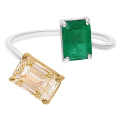 Esmeralda zambiana auténtica Anillo envolvente SI/H Diamante 14 quilates Oro blanco amarillo Joyas