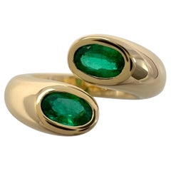 Rare Vintage Cartier Green Emerald Ellipse Oval Cut 18k Gold Bypass Split Ring J