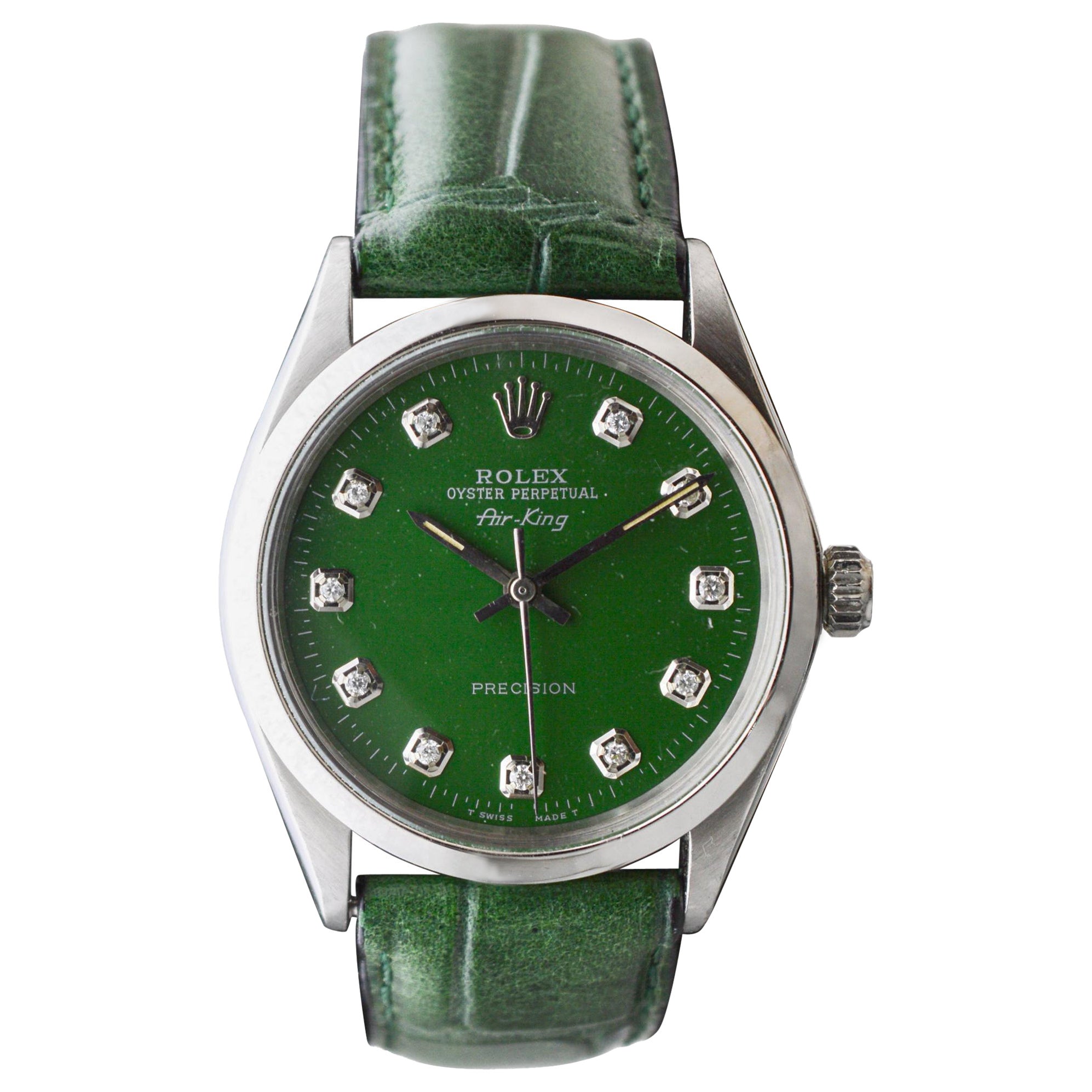 Rolex Steel Air King mit CUSTOM MADE grünem Zifferblatt und Diamantmarkern um 1970