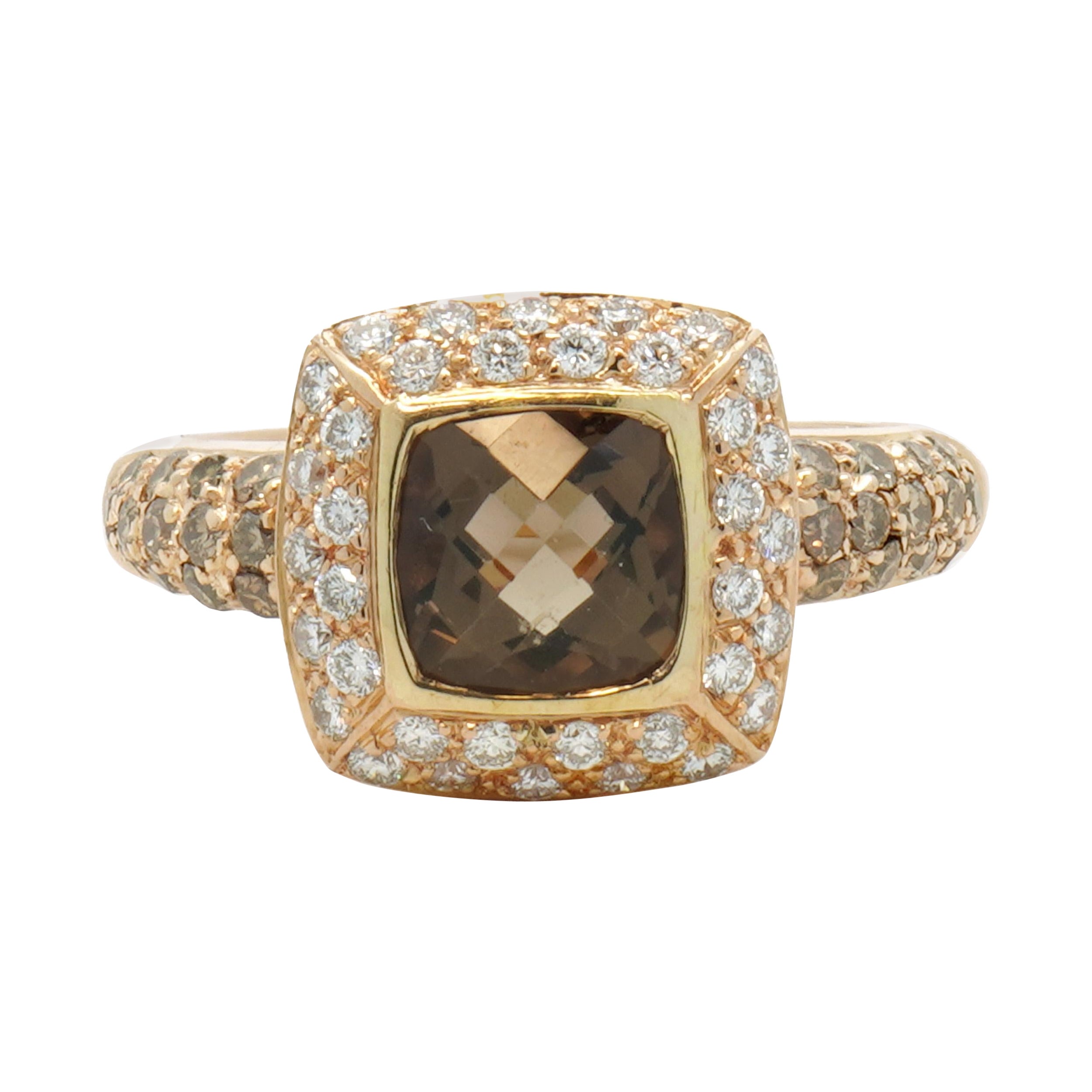 18 Karat Rose Gold Smokey Quartz and Diamond Ring
