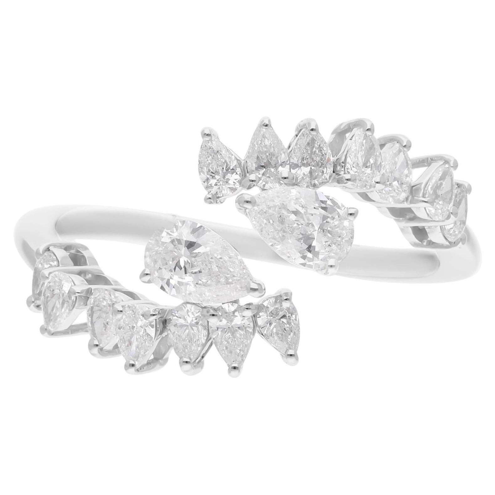 1.03 Carat SI/H Pear Diamond Cuff Ring 14 Karat White Gold Handmade Jewelry