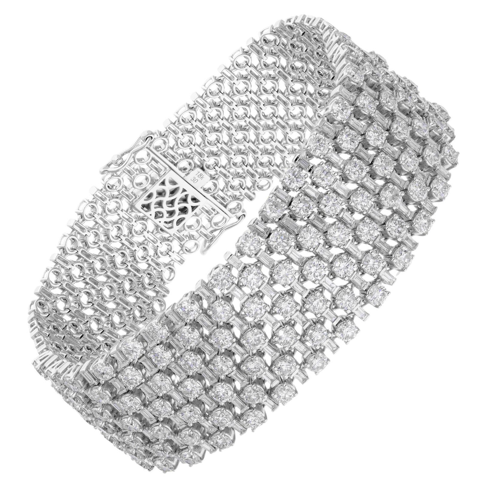 Real 12.05 Carat SI/H Round Brilliant Cut Diamond Bracelet 14 Karat White Gold