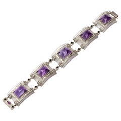  Bracelet en platine avec améthyste, diamant, cristal de roche et onyx