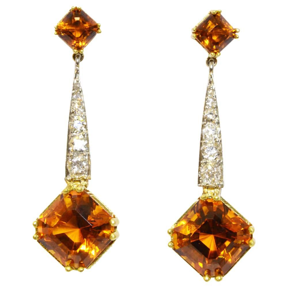 Citrine  Diamond Drop Earrings