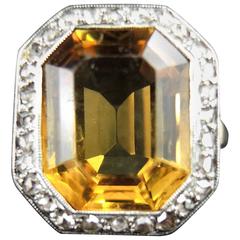 6.50 Carat Citrine and Diamonds Art Deco Gold Ring
