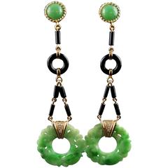 Jade Jadeite Onyx and Diamonds Earrings