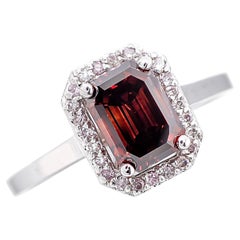 IGI Certified 1.11ctw Emerald Diamond Deep Reddish Brown Cocktail Ring 14k Gold