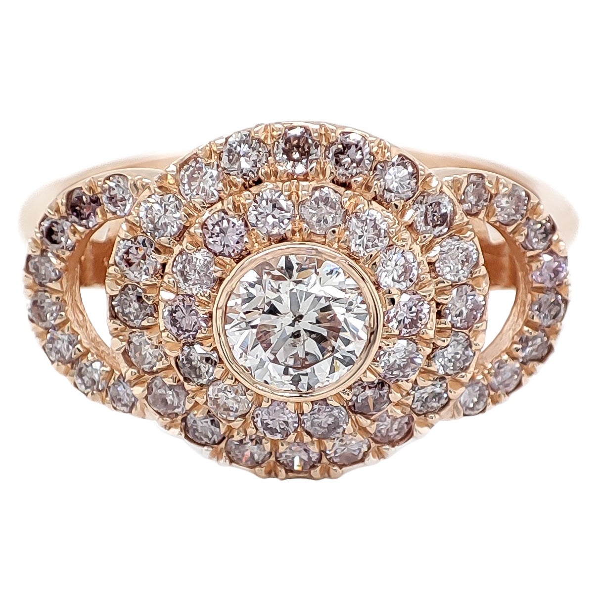 IGI Certified 0.94ctw Round Fancy Pink Diamond 14k Rose Gold Ring For Sale