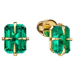 Pendientes esmeralda colombiana de oro amarillo de 18 quilates Berilo verde