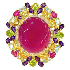 Bochic “Orient” Ruby & Fancy Multi Color Gems Cocktail Ring 18K Gold & Silver